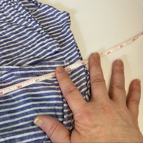 Tahari Button Down Dress Top Tunic Blue White Stripe Sz XS Linen Shirttail Hem - Picture 5 of 6